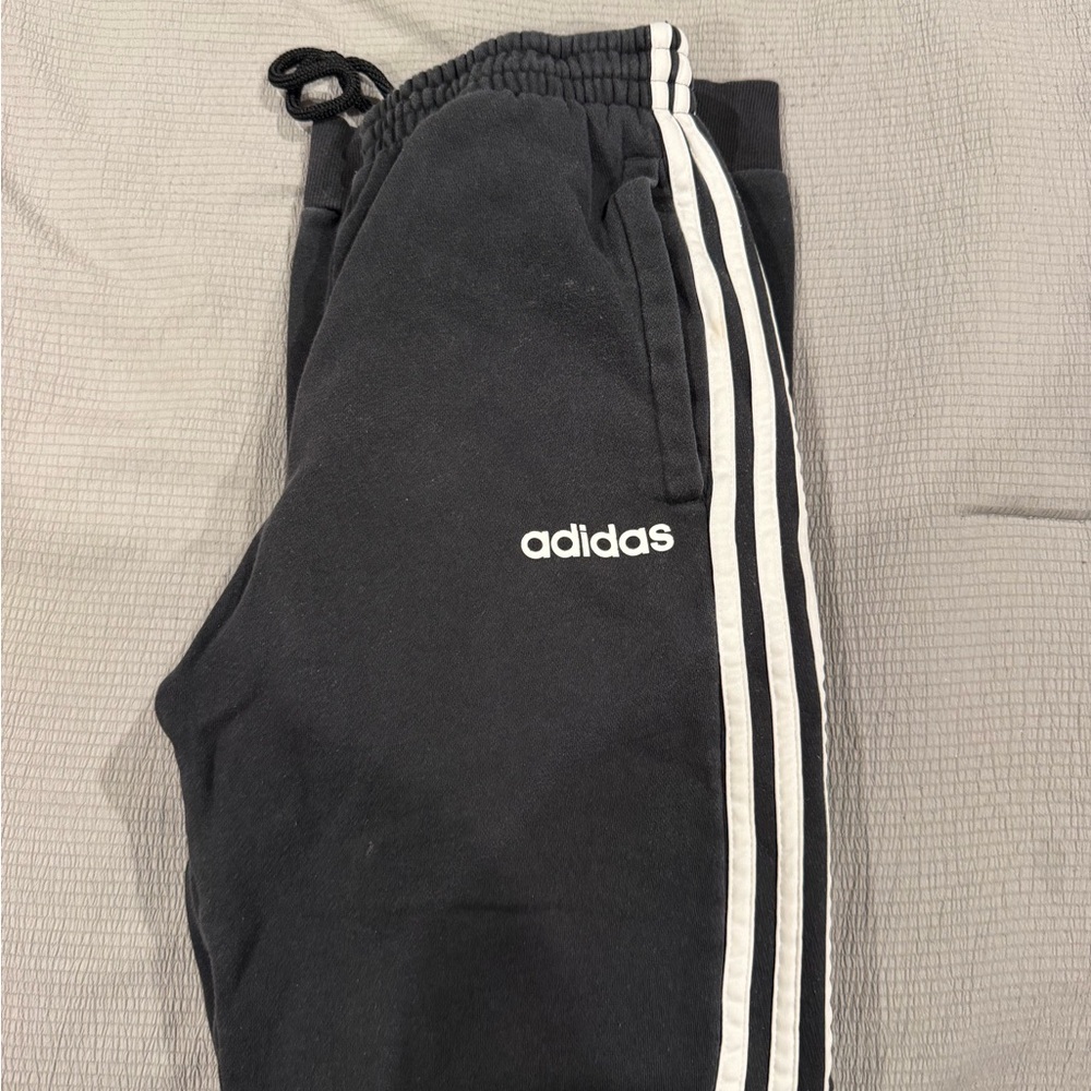Adidas Black Joggers Sweatpants with White Stripes Size Small